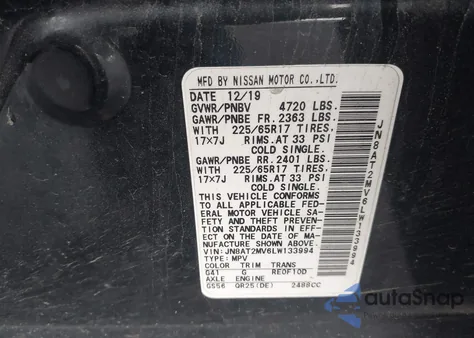 2020 Nissan Rogue Sv Intelligent Awd z USA, uszkodzony, nr VIN JN8AT2MV6LW133994